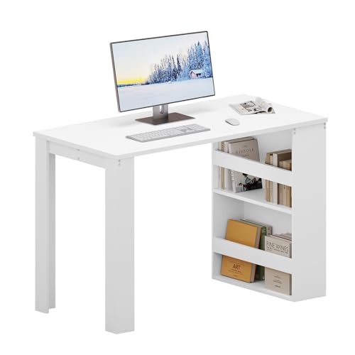 eSituro Schreibtisch Computertisch Weiß mit 2-stufigem Regal, Bürotisch PC Tische mit Stauraum, Eckschreibtisch für Wohnzimmer Schlafzimmer Arbeitszimmer, aus Holzwerkstoff, 110x75x55 cm (BxHxT) von eSituro