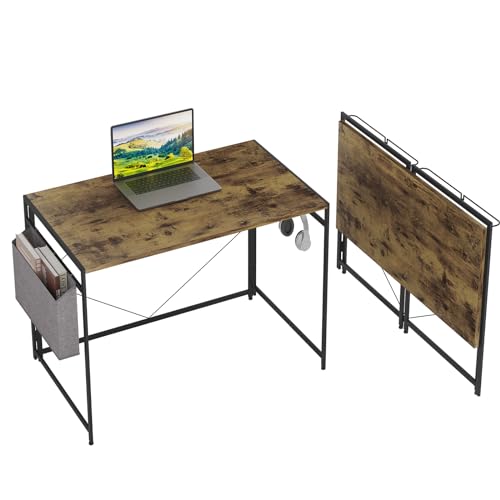 eSituro 100cm Schreibtisch Klappbar, Faltbarer Tisch, Computertisch mit Seitentasche, Kleiner Schreibtisch, Kleiner Tisch, Bürotisch, Small Folding Desk, Study FoldableTable, 100x50x75 cm, Braun von eSituro