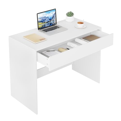 eSituro Schreibtisch mit Schubladen | Computertisch Weiß, Bürotisch | PC Tisch für Kinder & Schlafzimmer mit Minimalistischem Design, 100x50x75 cm von eSituro