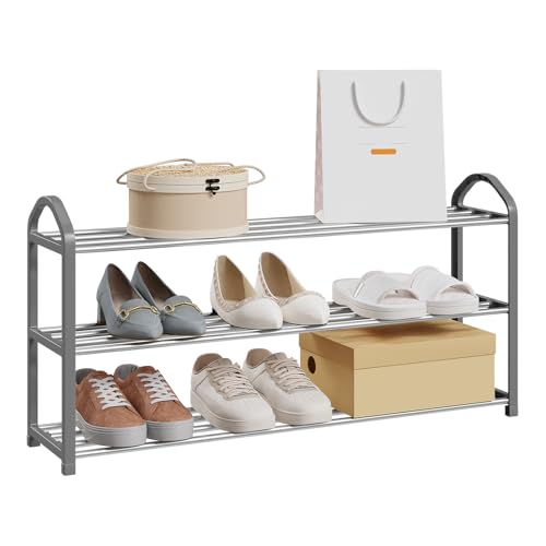 eSituro Schuhregal 3-Ebenen – Metallrohrgestell, Grau, für Flur, Wohnzimmer, Schlafzimmer, Garderobe von eSituro