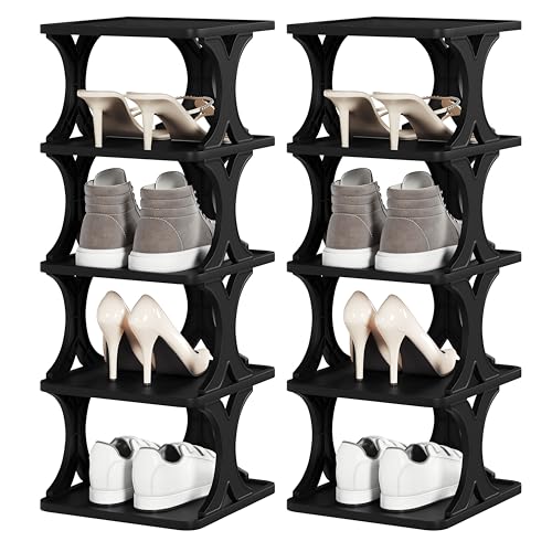 eSituro Schuhregal mit 5 Ebenen, 2er Set, Schuhablage schmal, Schuhorganizer Schuhaufbewahrung platzsparend, Schuhständer, für Flur Wohnzimmer Schlafzimmer Eingangsbereich, Schwarz von eSituro
