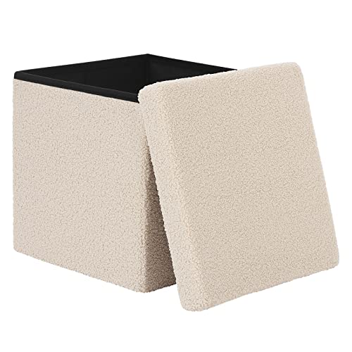 eSituro Sitzhocker mit Stauraum, Faltbarer Hocker, Fußhocker, Polsterhocker, Aufbewahrungsbox Sitzwürfel für Wohnzimmer Schlafzimmer Eingangsbereich, aus Teddyfleece Beige SOM0203 von eSituro