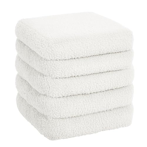 eSituro Sitzhocker mit Stauraum, Faltbarer Hocker, Polsterhocker aus Teddystoff, Fußhocker Sitzwürfel Aufbewahrungshocker, für Wohnzimmer Schlafzimmer, Weiß von eSituro
