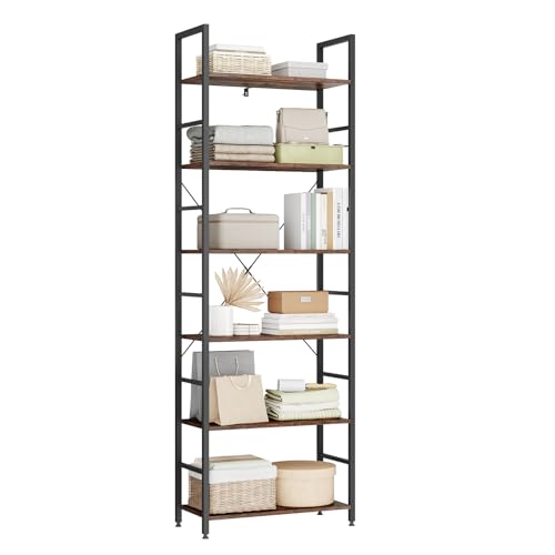eSituro Standregal Badregal Küchenregal Bücherregal Aufbewahrung Leiterregal Stufenregal platzspazierend modern Stil 6 Ablagen Schwarz+Nussbaum Metall+MDF 60x27.5x180CM von eSituro