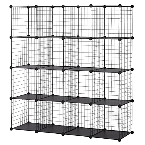 eSituro Steckregal 16 Aufbewahrungswürfel, Robustes Drahtgeflecht, Regale zum Selbermachen, Drahtgitter, Bücherregal, modulares Display Rack SGR0083 von eSituro