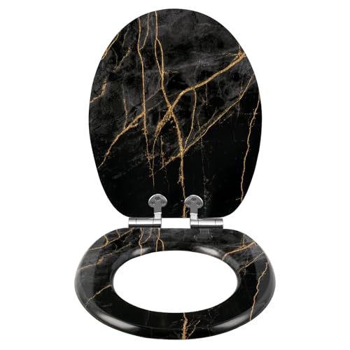 eSituro Toilettendeckel mit Absenkautomatik Holz, WC Sitz mit Quick-Release-Funktion für leichte Reinigung, einfache Montage, antibakterieller Toilettensitz Motiv, MDF Granit von eSituro