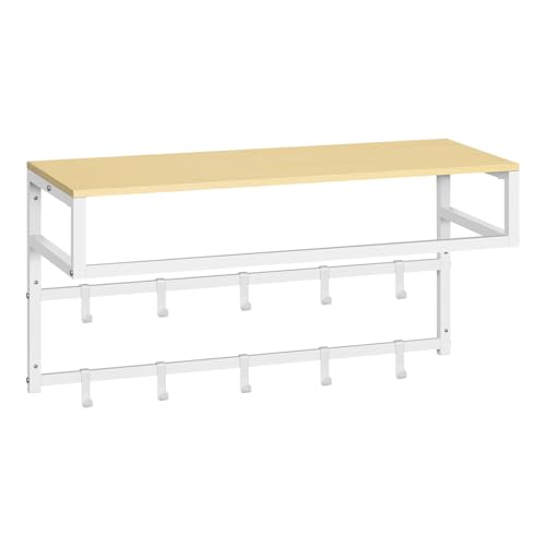 eSituro Wandgarderobe mit Ablage, Kleiderständer Wand mit Kleiderstange 10 Haken, Garderobe Wandmontage, für Eingangsbereich Schlafzimmer Wohnzimmer, 80x41x30 cm, Weiß + Holzoptik eSituro Wandgarderobe mit Ablage, Kleiderständer Wand mit Kleiderstange 10 Haken, Garderobe Wandmontage, für Eingangsbereich Schlafzimmer Wohnzimmer, 80x41x30 cm, Weiß + Holzoptik von eSituro