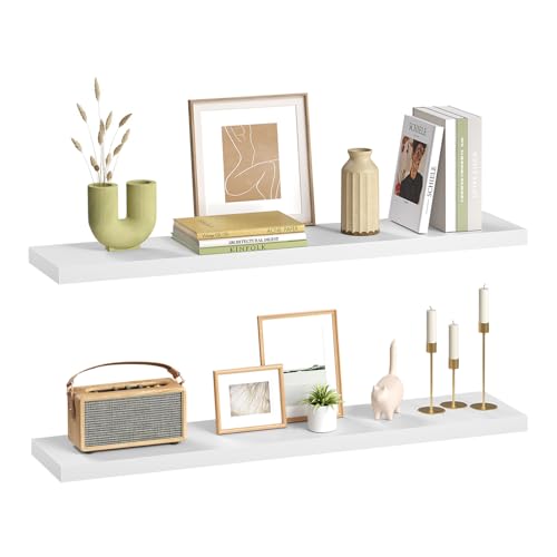 eSituro Wandregal, schwebendes weißes Regale für Wandmontage, 2er-Set Schweberegal Hängeregal Wandbrett im Wohnzimmer Schlafzimmer Küche Badezimmer, 110x3,8x22,9 cm eSituro Wandregal, schwebendes weißes Regale für Wandmontage, 2er-Set Schweberegal Hängeregal Wandbrett im Wohnzimmer Schlafzimmer Küche Badezimmer, 110x3,8x22,9 cm von eSituro