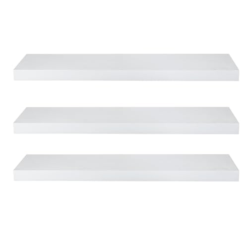 eSituro Wandregal, schwebendes weißes Regale für Wandmontage, 3er-Set Schweberegal Hängeregal Wandbrett im Wohnzimmer Schlafzimmer Küche Badezimmer, 50x3,8x22,9 cm von eSituro