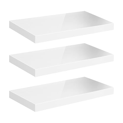 eSituro Wandregal 3er Set, Regal Wand weiß Hochglanz, Hängeregal, Schweberegal, Regalbrett Bücherregal zum Aufhängen, Wandboard für Wohnzimmer Küche Arbeitszimmer Badezimmer, 40x22.9x3.8 cm von eSituro