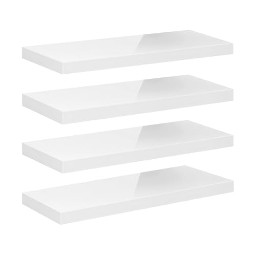 eSituro Wandregal 4er Set, Regal Wand weiß Hochglanz, Hängeregal, Schweberegal, Regalbrett Bücherregal zum Aufhängen, Wandboard für Wohnzimmer Küche Arbeitszimmer Badezimmer, 80x22.9x3.8 cm von eSituro