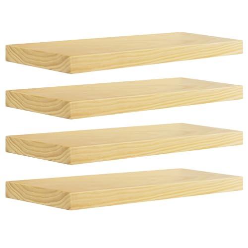 eSituro 4er Set Wandregale Regal Wand, Hängeregal, Schweberegal Massive Holz, Regalbrett 60x19x3,5 cm, für Küche Wohnzimmer Schlafzimmer, freischwebende Wandboard Büroregal, Holzoptik von eSituro