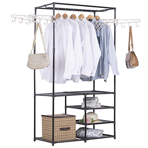 eSituro Kleiderschrank offen, Kleiderständer mit Kleiderstange und 12 Haken, freistehende Garderobe mit Ablage, für Ankleidezimmer, Schlafzimmer, 44 x 87 x 158 cm, Schwarz von eSituro