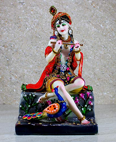 ESPLANADE Krishna Kishan Murti Idol mit Pfauen-Statue, Skulptur (31,8 cm) von eSplanade