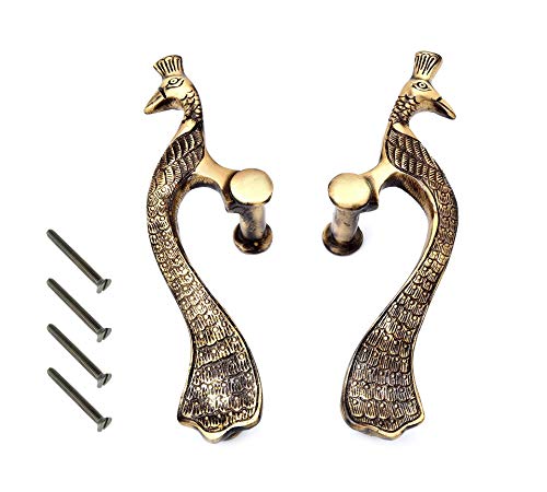 Esplanade - 20,3 cm Messing Designer Pfau Türgriff - 2er Set | Wohnkultur | Tür Dekor | Paar Türgriffe aus Messing | Paar Messing Türgriffe - Brass Door Handle von eSplanade