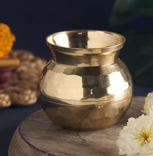 Esplanade Brass Kalash for Pooja - 7.1 cm Puja Items for Home Temple Mandir, Lota Pot for Pooja, 100% Brass Utensils for Kitchen, Peetal Lota von eSplanade