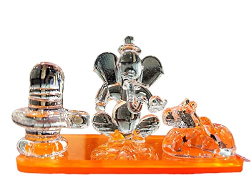 Esplanade Ganesha Ji mit Shiv ling/Shiva Lingam und Nandi | Ganpati Murti Idol Statue Skulptur – 6,3 cm – ideal für das Armaturenbrett im Auto von eSplanade