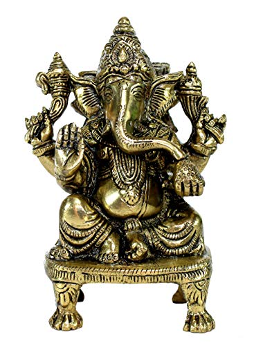 Esplanade Ganesha Messing Prunkstück | Wohnkultur | Ganesh Ganesha Ganpati Ganapati Murti Idol (sitzender Ganesha) - Ganesha On Chowki von eSplanade