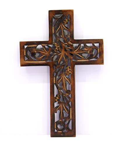StonKraft Jesus Christus Kreuz katholisches Holzkruzifix für Wand, Kirchenkapelle | Heimdekoration | Holz - 31,1 cm - Braun von eSplanade