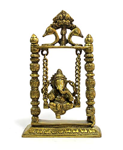 eSplanade 22,9 cm Premium Ganesha Idol auf Messing Swing | Messing Ganesha | Messing Visitenkarte Collectible Handwerk | Räucherstäbchen Pooja Artikel für Home | Home Decor | Messing Decor von eSplanade