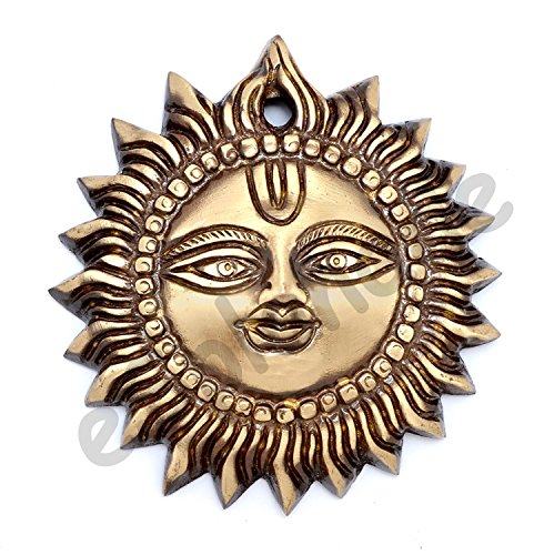 eSplanade - Brass Sun Wall Decor - Beautiful Sun (Surya) Face Murti Idol Statue Sculpture Wall Hanging of Brass (3.5 Inch) von eSplanade