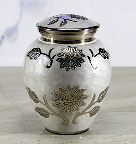 eSplanade Urnen-Gedenkbehälter, Einmachglas | Metallurnen als Andenken für die Asche | Messing – Weiß – 6 Zoll (weiß geblümt) von eSplanade