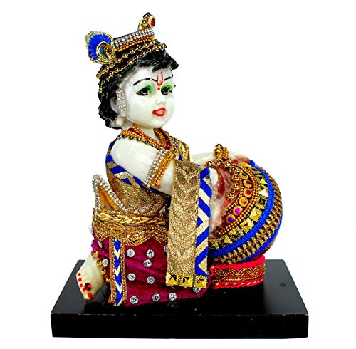 ESPLANADE Handgeschnitzte Gott, Kishan Krishna, Makhan Chor Murti Idol-Statue, Skulptur (19,1 cm) von eSplanade