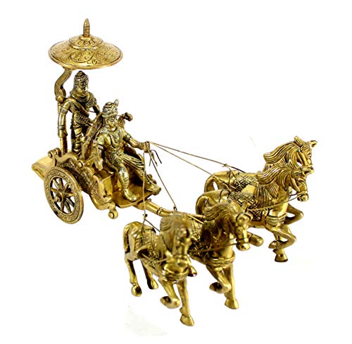 eSplanade Krishna Arjuna Rath Chariot mit 4 Pferden Messing Schaustück | Heimdekoration | Krishna Arjun Updesh | Gita Saransh von eSplanade