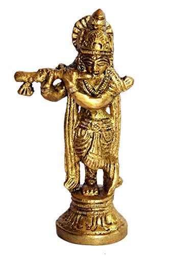 Esplanade - Messing - 8,9 cm - Krishna Makhan Chor Laddoo Gopal Baby Krishna Kishan Thakurji Murti Idol Statue Skulptur von eSplanade