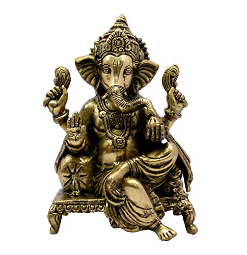 eSplanade Messing-Chowki Ganesha Ganpati Vinayak Showpiece | Murti Idol Statue Skulptur – 21 cm von eSplanade