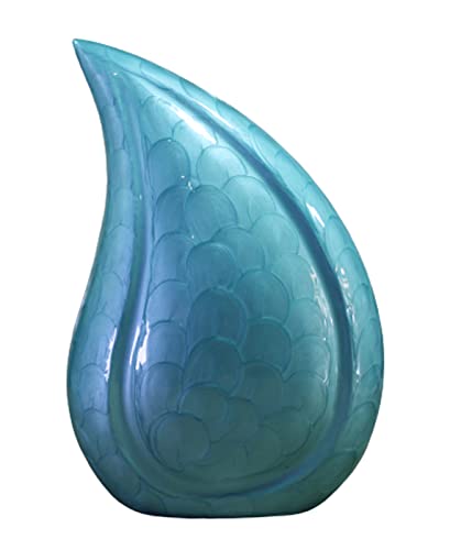 eSplanade Metall-Urnen-Gedenkglas-Behälter | Geprägte Urne in voller Größe für die Beerdigung von Asche | Tropfenurnen | Dunkelblau – 10 Zoll (hellblau) von eSplanade