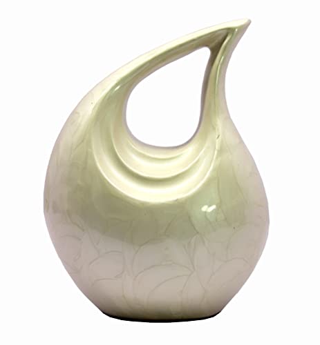 eSplanade Metall-Urnen-Gedenkglas-Topf-Behälter | Geprägte Urne in voller Größe für die Bestattung der Bestattungsasche | Tropfenförmige Metallurnen | Weiß – 10 Zoll von eSplanade