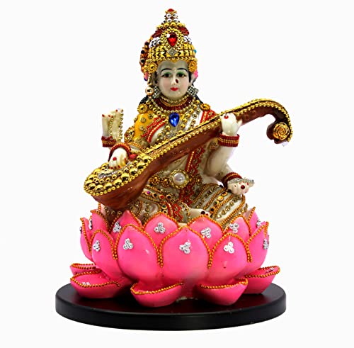 eSplanade Saraswati auf Lotus, Saraswati Göttin Murti Idol-Statue, Kunstharz, 28 cm, mehrfarbig von eSplanade