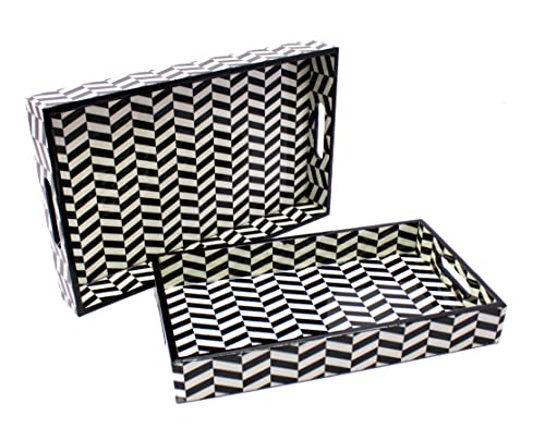eSplanade Serviertablett aus Holz für Esstisch, Zuhause und Büro, vielseitig einsetzbar, 40,6 x 25,4 cm, Schwarz-Weiß von eSplanade