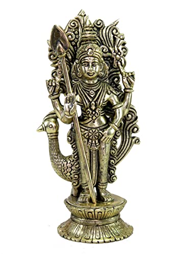 eSplanade Skulptur Lord Karthikeya Karthik Subramanya Murugan Murti Idol aus Messing, Höhe 24,8 cm von eSplanade