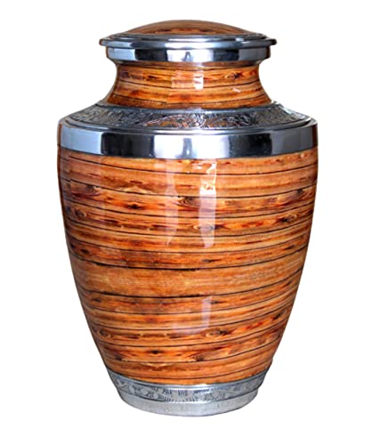 eSplanade Urne aus Metall | Urne in voller Größe für Beerdigung von Asche | Holz bedruckte Metallurne | Braun – 25,4 cm von eSplanade