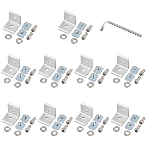 10 X Eckwinkel Winkel Befestigung Befestigungsmaterial für 3030 3060 Nut 8 Raster Streben Aluprofil L-Form Europäische Standard Aluprofil Zubehör in Silber Mit 5mm Inbusschlüssel von eSynic