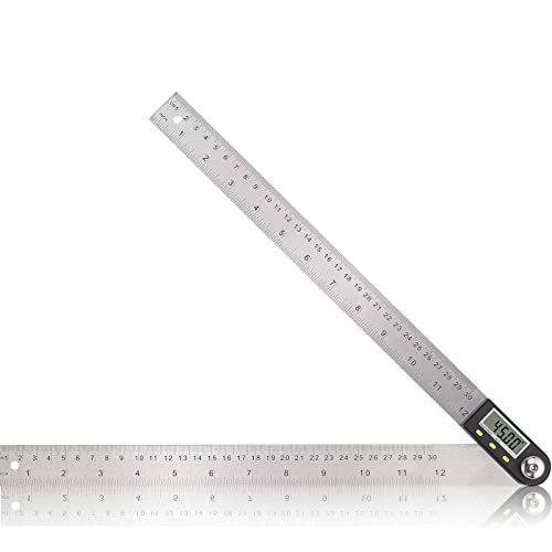 Digital Angle Finder Winkelmesser 12 Zoll / 300 mm Edelstahl Elektronisches Winkellineal mit Nullstellung Zurücksetzen des LCD-Displays für Holzbearbeitung Konstruktion Reparatur usw. von eSynic