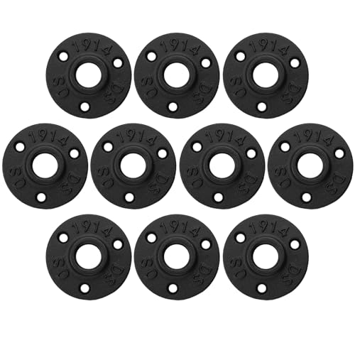 Rohrflansch Flansch eSynic 10 Stücke 1/2'' BSP Bodenflansch Gewindeflansch 1/2 Zoll Rohrhalterung Temperguss aus Gusseisen mit 3 Löchern, Für Rohre Wasserhahn Industrial Style Möbel(10tlg. in Schwarz) von eSynic