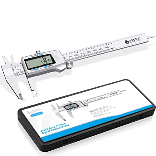 eSynic Digital Messschieber Edelstahl Schieblehre Messwerkzeuge 150mm mit LCD Display Messlehre Spritzwasserdicht Staubdicht Digitaler Schieblehre für Haushalt und Industrie Messung von eSynic
