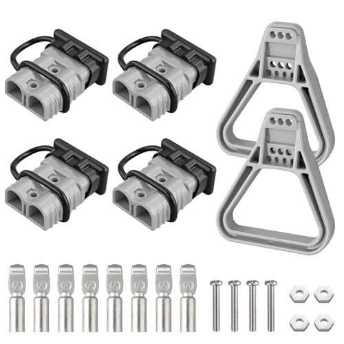 eSynic 4 Stück Batterieanschluss Stecker 175A 600V Schnellanschlussstecker mit Staubschutzstopfen Schnellanschluss für Auto Wohnmobil Seilwinde Wohnwagen (Grau) von eSynic