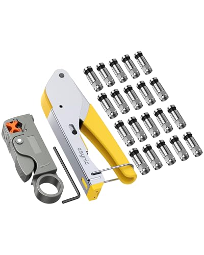 eSynic F-Type Kompressions Crimpzange + Abisolierzange + 20x schwarze Crimpverbinder – Für RG59/RG6 Koaxialkabel, Heimwerker & Video Reparaturwerkzeuge von eSynic