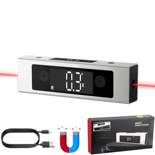 eSynic Digitaler Neigungsmesser Winkelmesser mit 4 Magnetflächen Laser Wasserwaage Inklinometer mit Dual-Display, USB-C-Aufladung, 0,1° Auflösung, für Holzarbeiten, Bau und Heimwerkerprojekte von eSynic