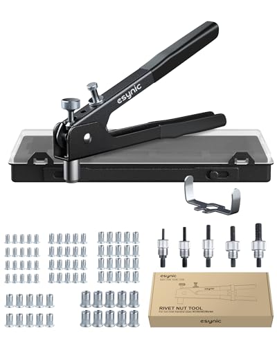Synic Nietzange Set 86 Stück Gewindenietzange Nietpistolen Werkzeug Gewinde Blindnietzange Popnietenzange Einnietmutternzange Set M3 M4 M5 M6 M8 Dorne und 80pcs Blindnietmuttern von eSynic
