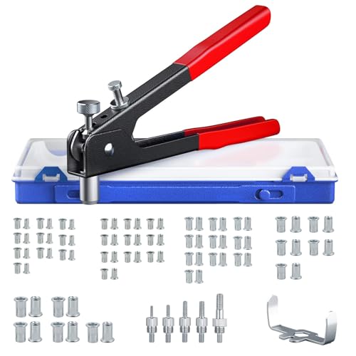 eSynic Nietzange Set Nietenzange Set, Nietmutternzange mit 80tlg Nietmuttern, M3 M4 M5 M6 M8 Dorne Gewindeniete 10 Zoll Popnietenzange Set Nietmutternpistole In Rot DIY für Dekoration, Autowartung von eSynic