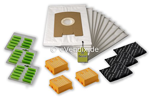 eVendix Filterset kompatibel mit Vorwerk Tiger, Kobold VT 260: 30 Staubsaugerbeutel, ähnlich FP 260 + 3 Hygiene-Mikrofilter Hepa + 3 Aktivfilter + 30 Duftstäbchen von eVendix