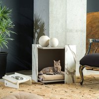 Holz-Katzenhaus Corfu - Grau, Weiß | Indoor-Kätzchenhaus, Elegantes Katzenhaus, Katzenmöbel, Niedliche Katzenkiste, Katzenbox von eWOODCollection