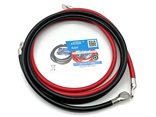 eXODA Batteriekabel Set 50 mm² 200cm mit Kabelschuhen M8 Rot und Schwarz für Auto Boot Motorrad hohe Materialqualität mit 99,9% Kupferanteil temperaturbeständig bis 70° von eXODA