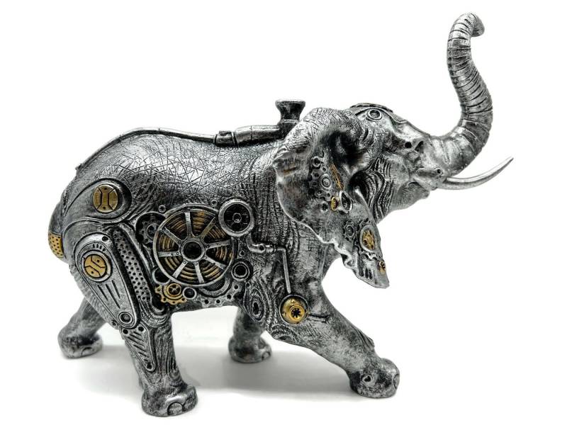 eXODA Dekofigur Steampunk Elephant - eine Elefantenskulptur in Silber- und Kupferoptik von eXODA