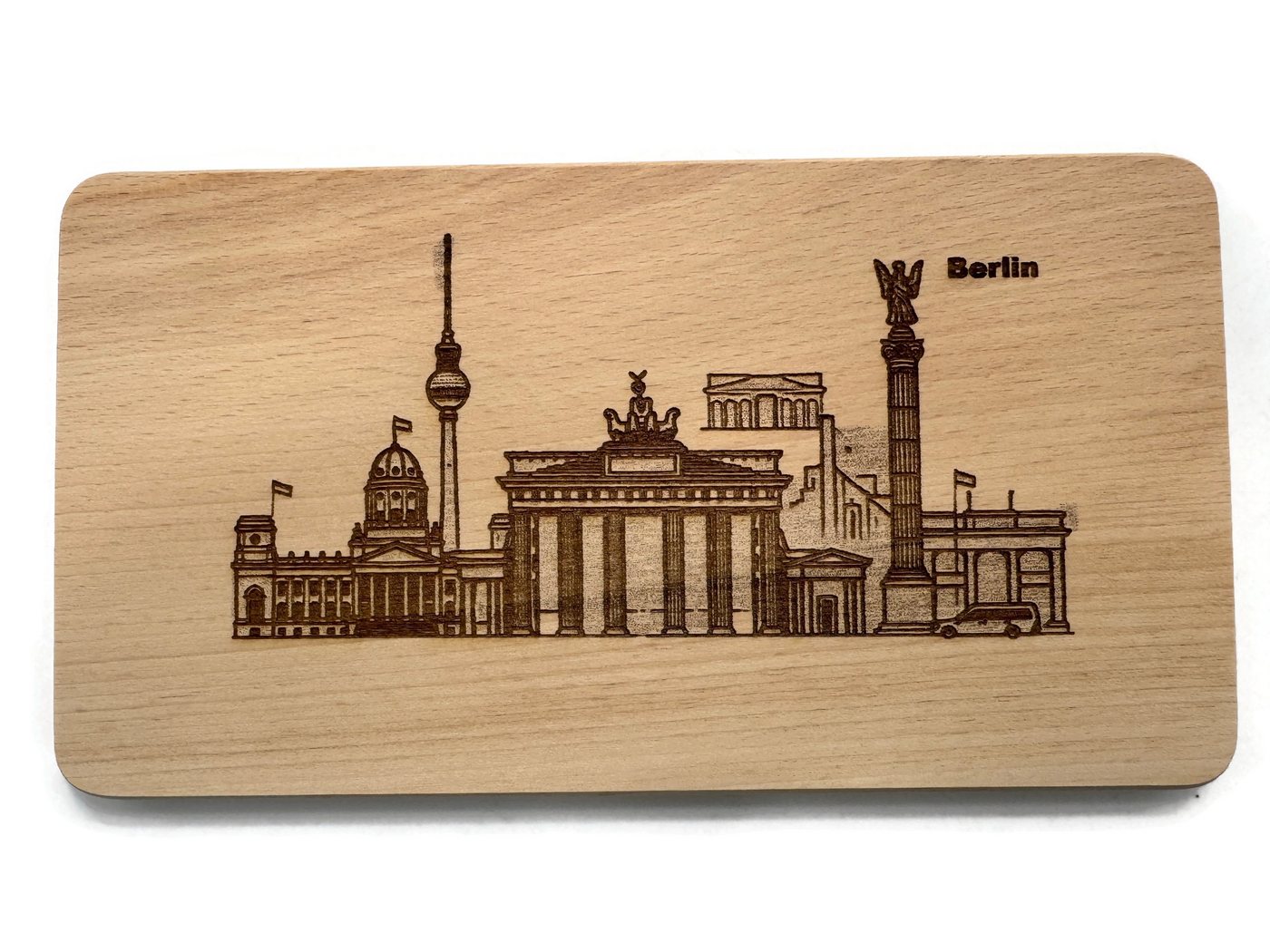 eXODA Frühstücksbrett Frühstücksbrettchen Motiv Berlin Wahrzeichen aus echtem Buchenholz, Holz, (Holzbrett mit Gravur, 1-St) von eXODA